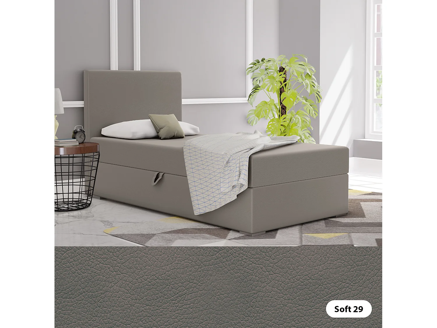 BOXBETT mit Bettkasten Kiberg Mini Basic 90x200 cm, Grau