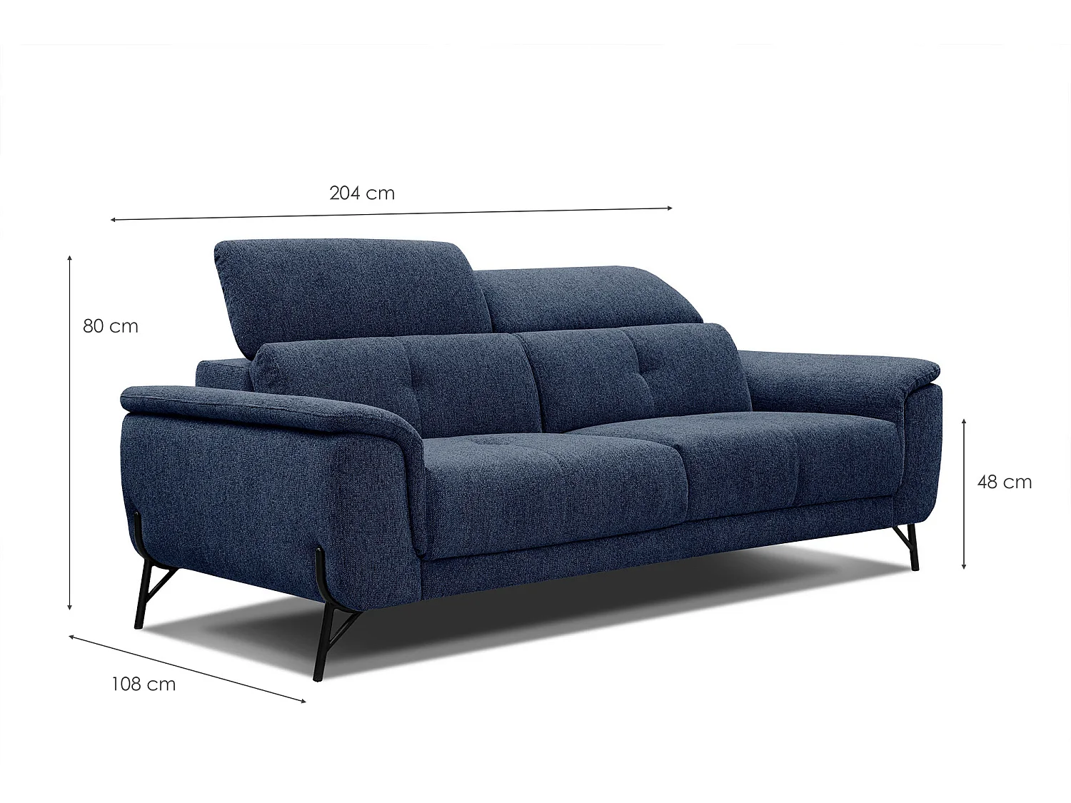 AVENA Sofa 3-Sitzer mit verstellbare Kopfstützen, marineblau