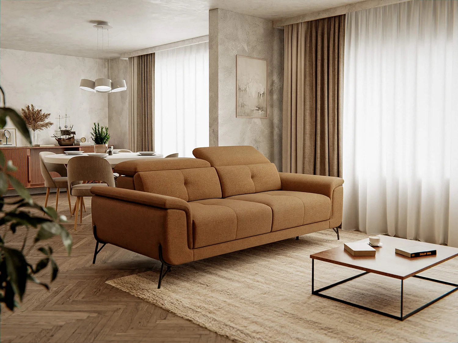 AVENA Sofa 3-Sitzer mit verstellbare Kopfstützen, orange