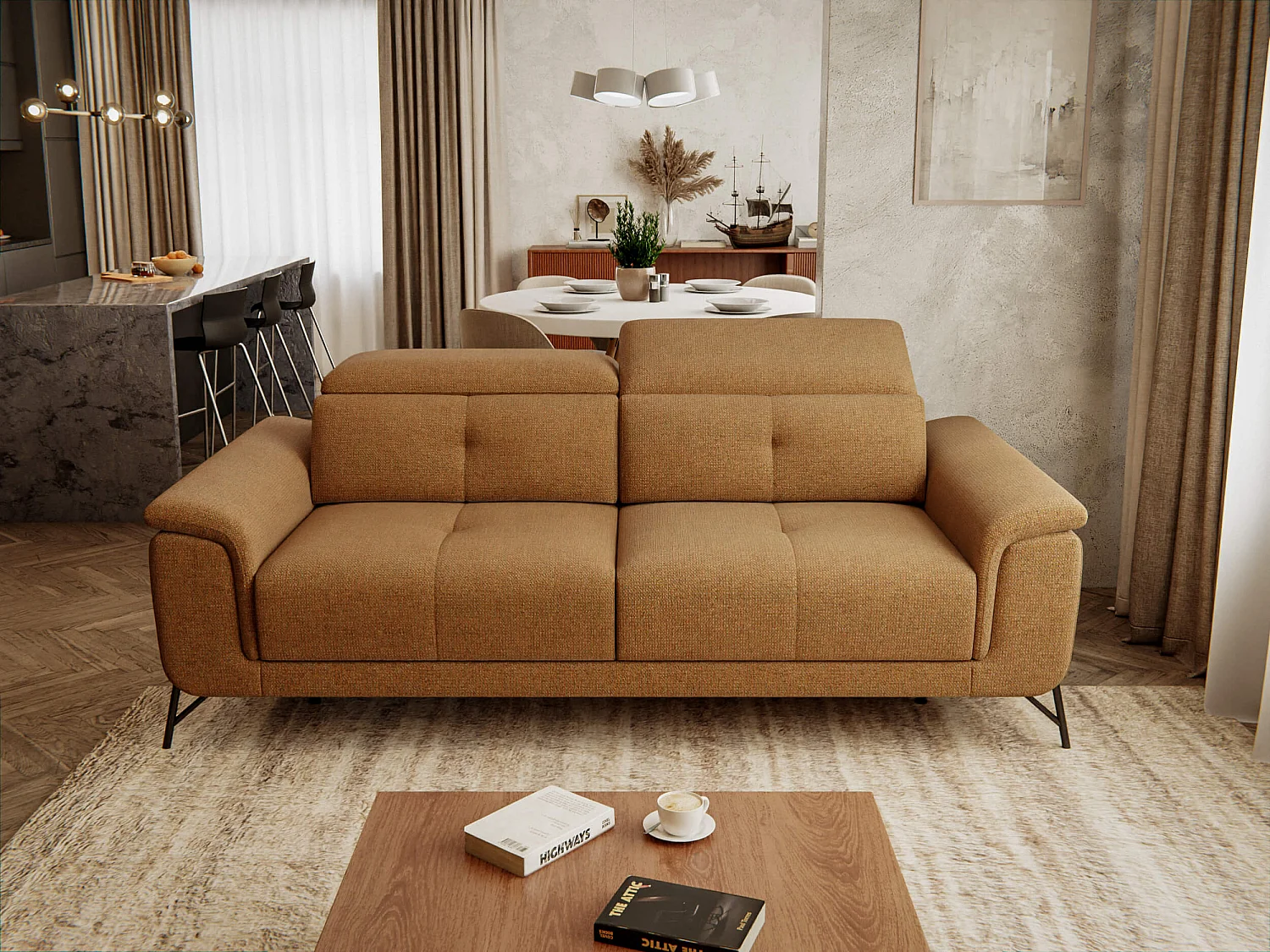 AVENA Sofa 3-Sitzer mit verstellbare Kopfstützen, orange