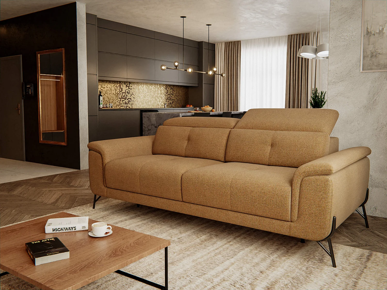 AVENA Sofa 3-Sitzer mit verstellbare Kopfstützen, orange