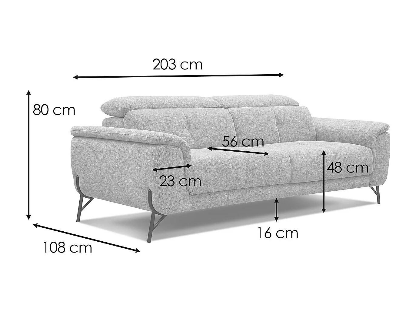 AVENA Sofa 3-Sitzer mit verstellbare Kopfstützen, orange