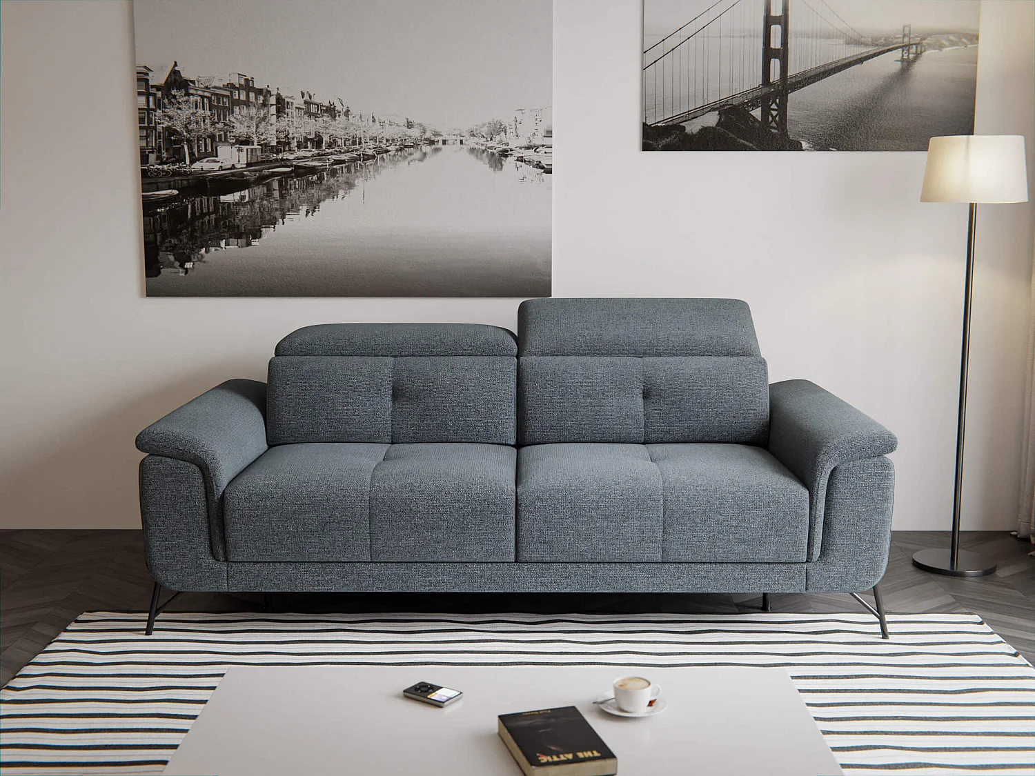 Canapé droit XXL 3 places tissu gris foncé - AVENA