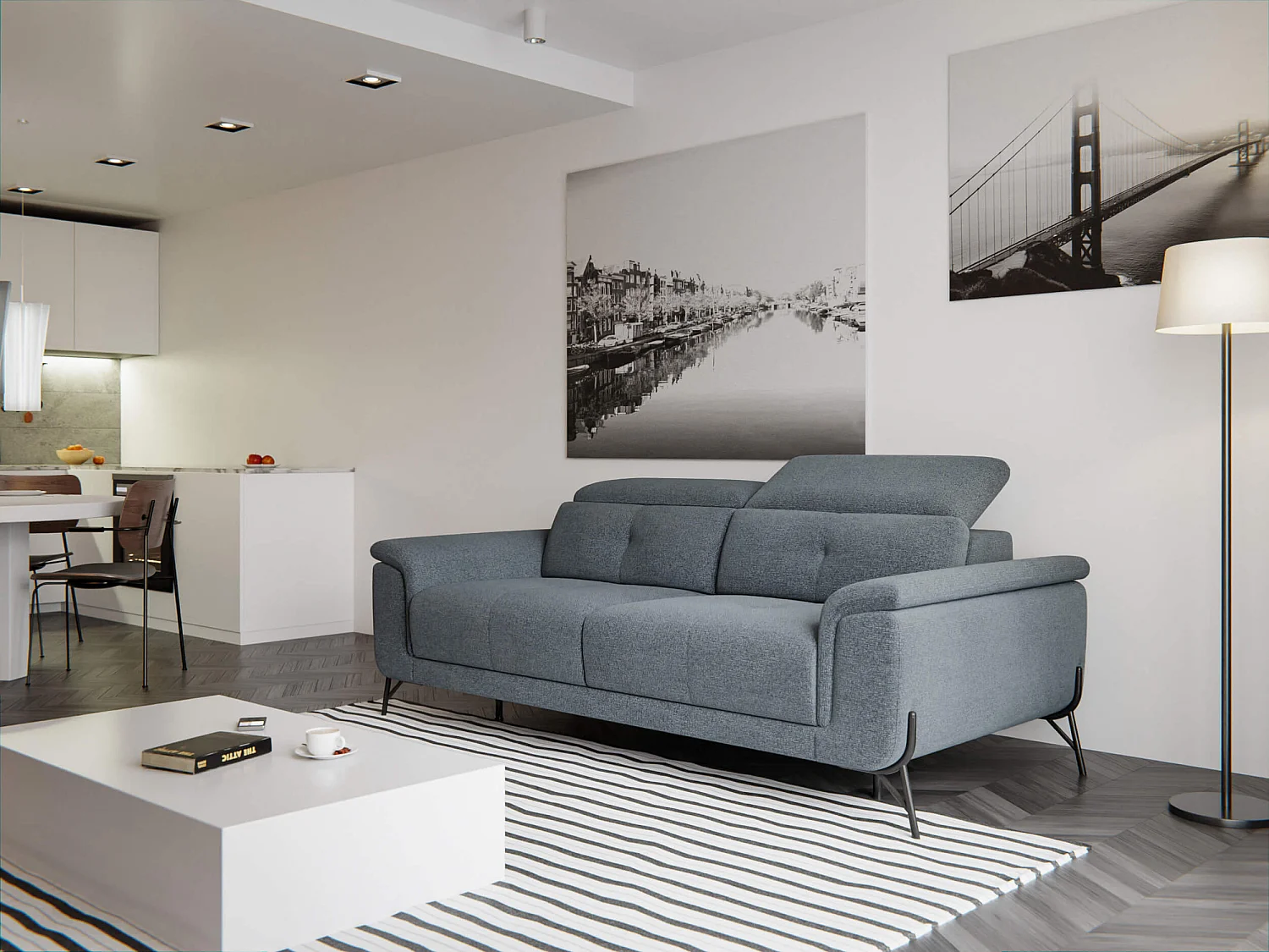 Canapé droit XXL 3 places tissu gris foncé - AVENA