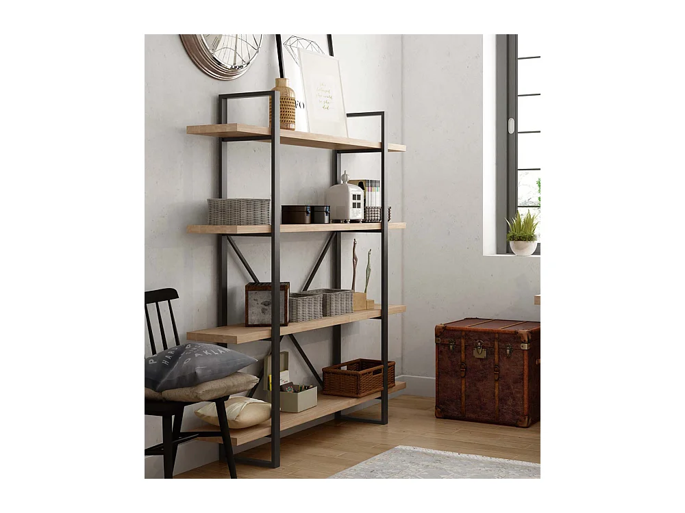 Estantería alta de 180x150x30 cm de madera en color beige con estructura metálica Chic