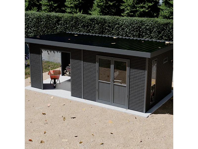 Casetta da giardino in legno composito Onyx 63 - 18 m² - Grigio