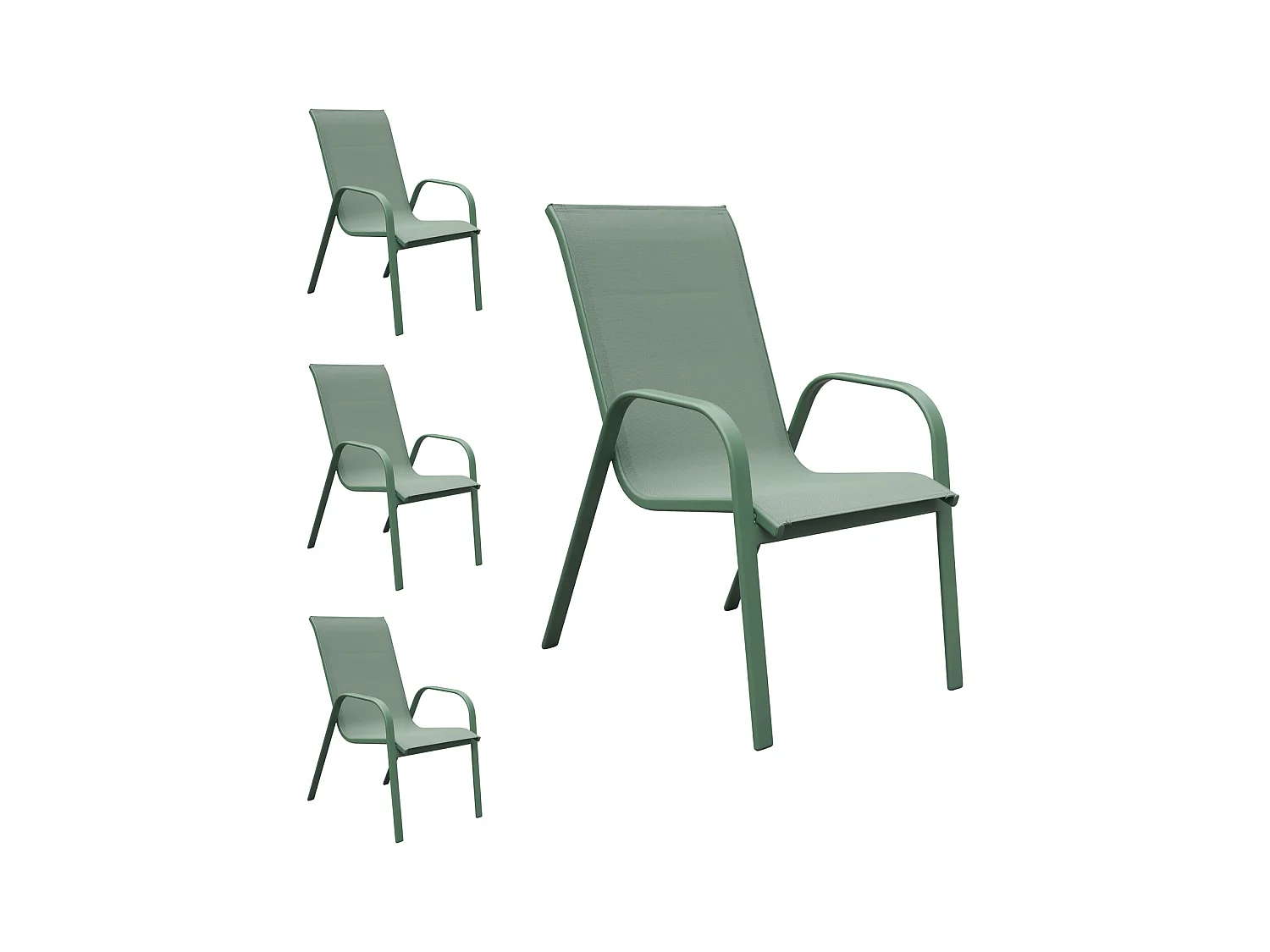 Lot de 4 chaises MARBELLA en textilène vert sauge - aluminium vert sauge - HAPPY GARDEN
