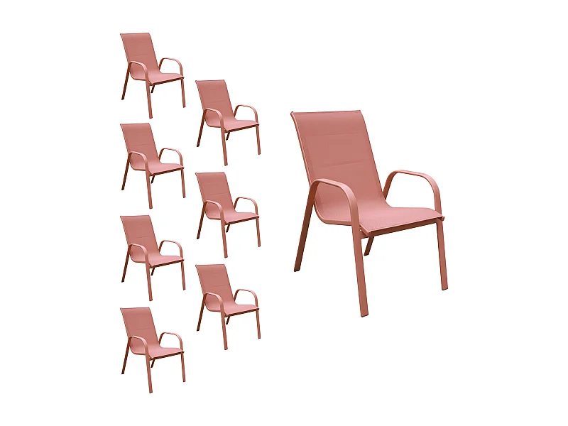 8er Set Stühle MARBELLA aus Textilene Terracotta - Aluminium Terracotta