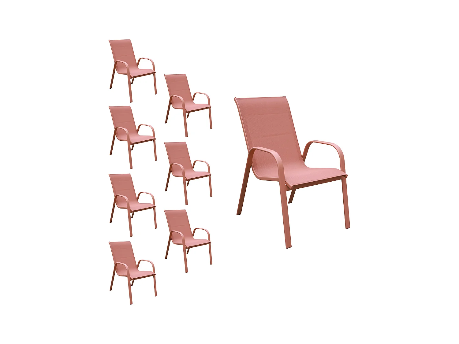Lot de 8 chaises MARBELLA en textilène terracotta - aluminium terracotta - HAPPY GARDEN
