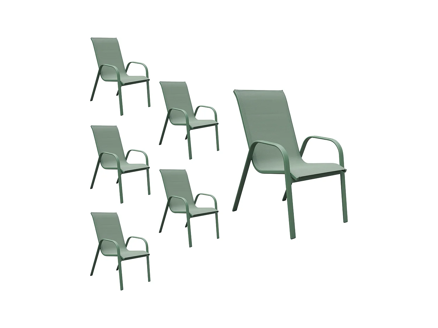 Lot de 6 chaises MARBELLA en textilène vert sauge - aluminium vert sauge - HAPPY GARDEN