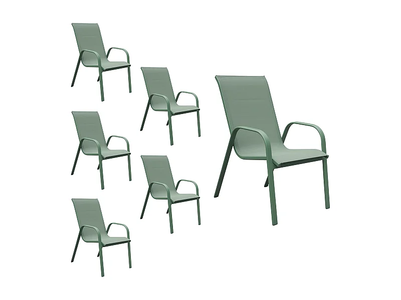 Lot de 6 chaises MARBELLA en textilène vert sauge - aluminium vert sauge - HAPPY GARDEN