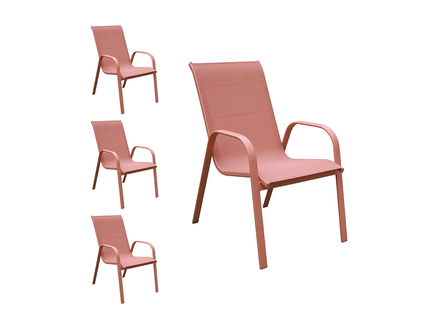 Set van 4 MARBELLA stoelen in terracotta textilene - terracotta aluminium