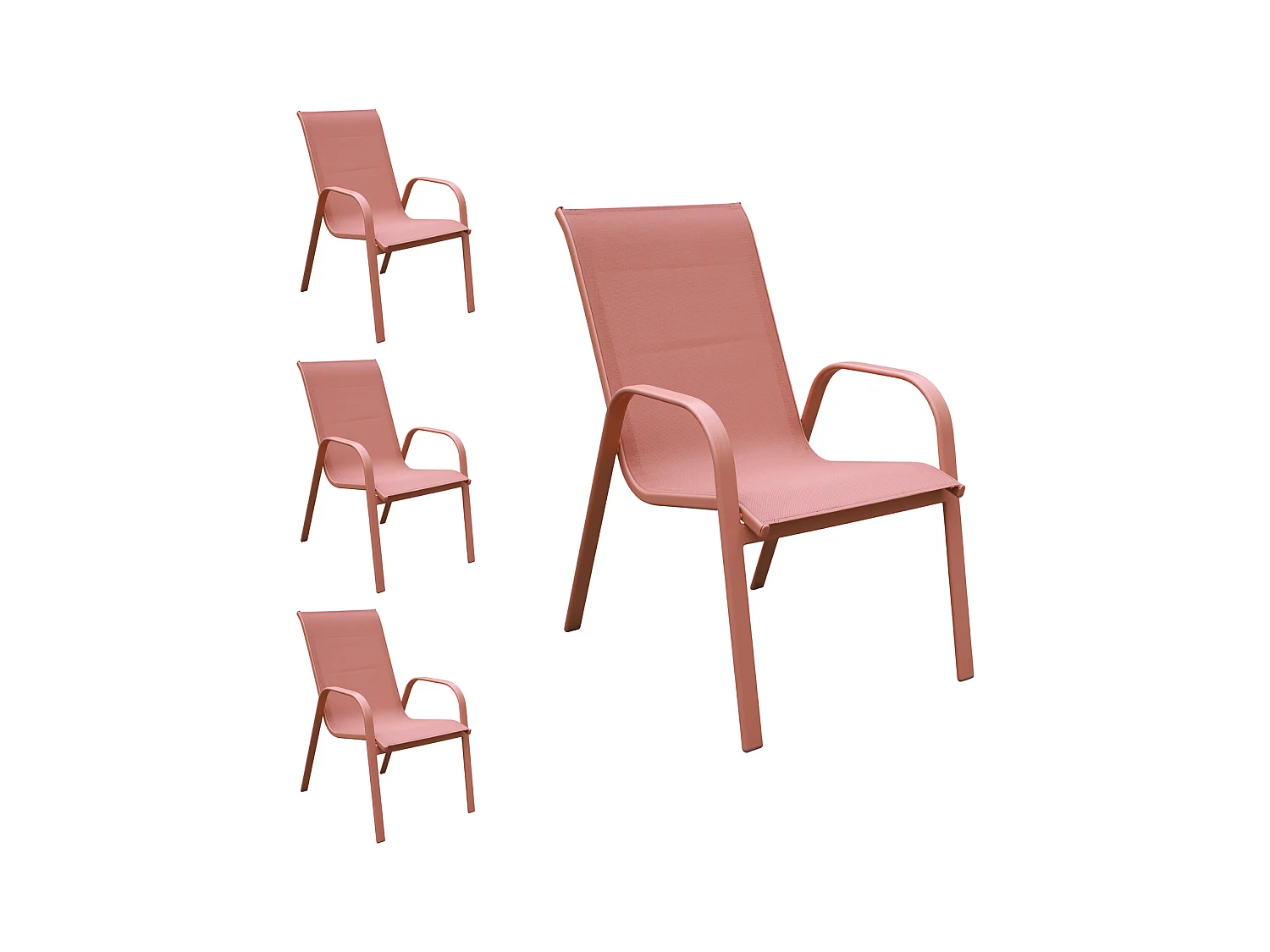 Lot de 4 chaises MARBELLA en textilène terracotta - aluminium terracotta - HAPPY GARDEN