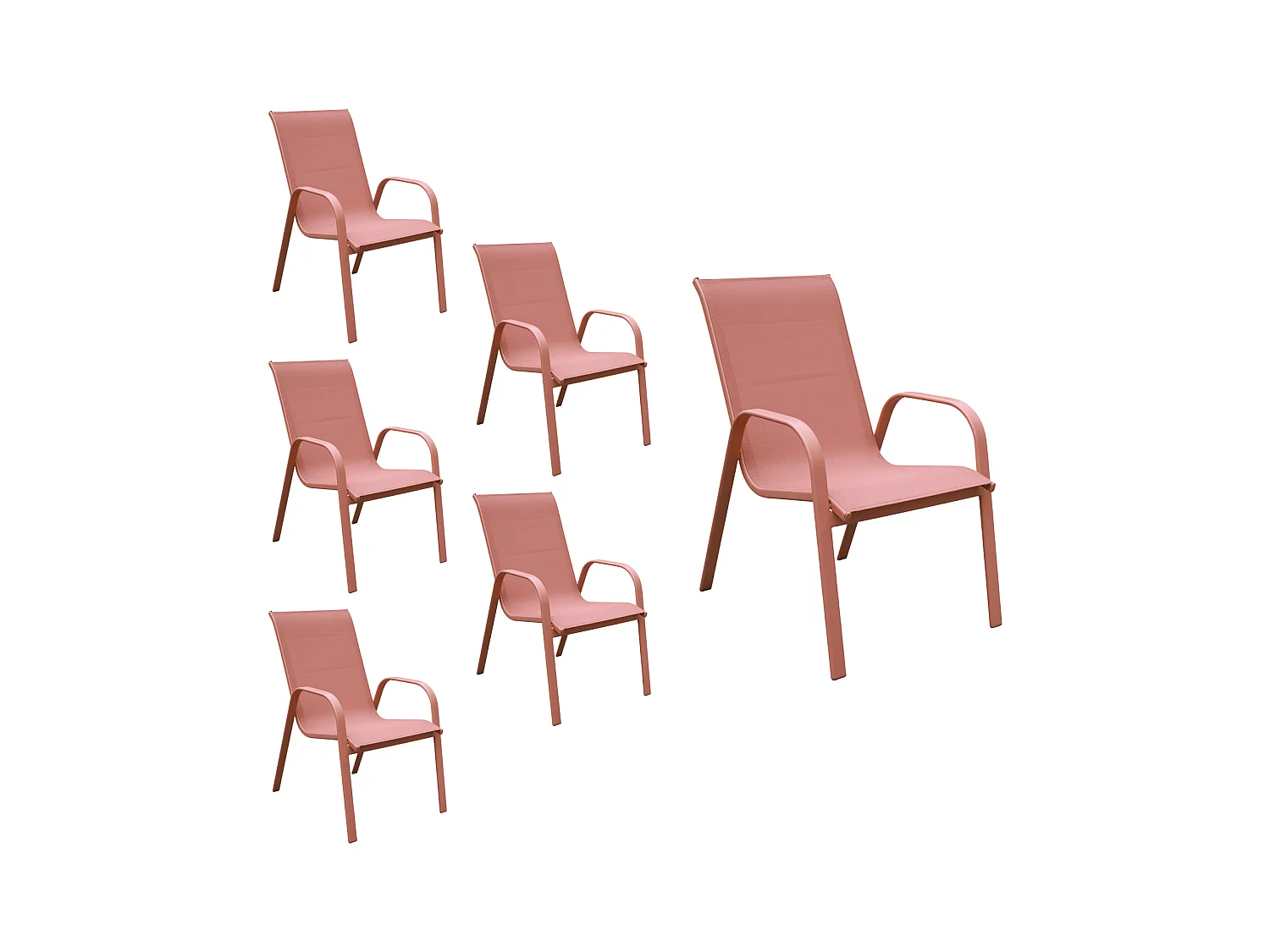 Lot de 6 chaises MARBELLA en textilène terracotta - aluminium terracotta - HAPPY GARDEN