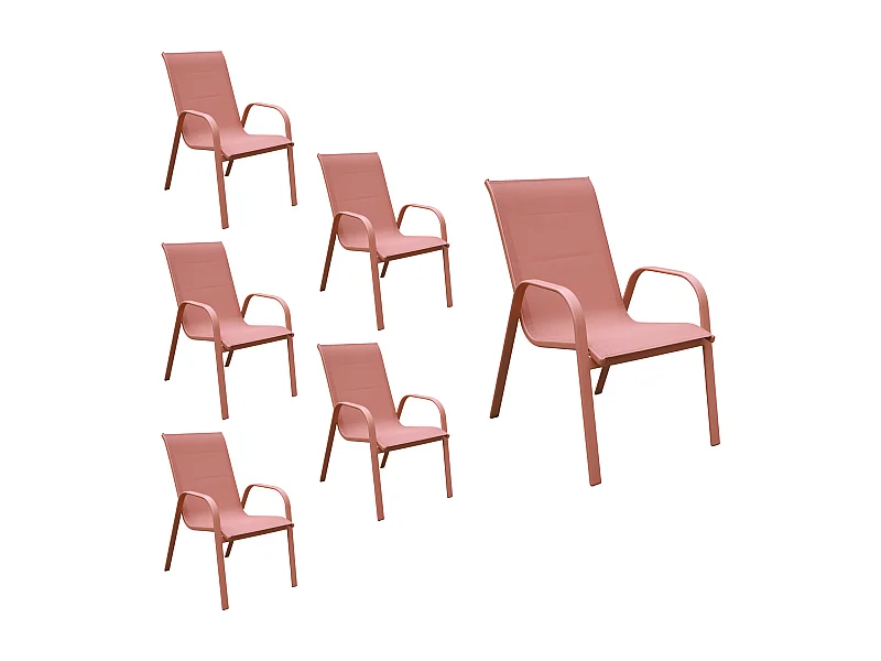 Lot de 6 chaises MARBELLA en textilène terracotta - aluminium terracotta - HAPPY GARDEN