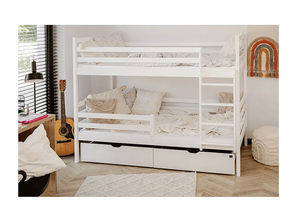 Lit Superposé Neo 90x190 - sommiers et tiroirs Blanc - blanc Livré avec le sommiers et tiroir.