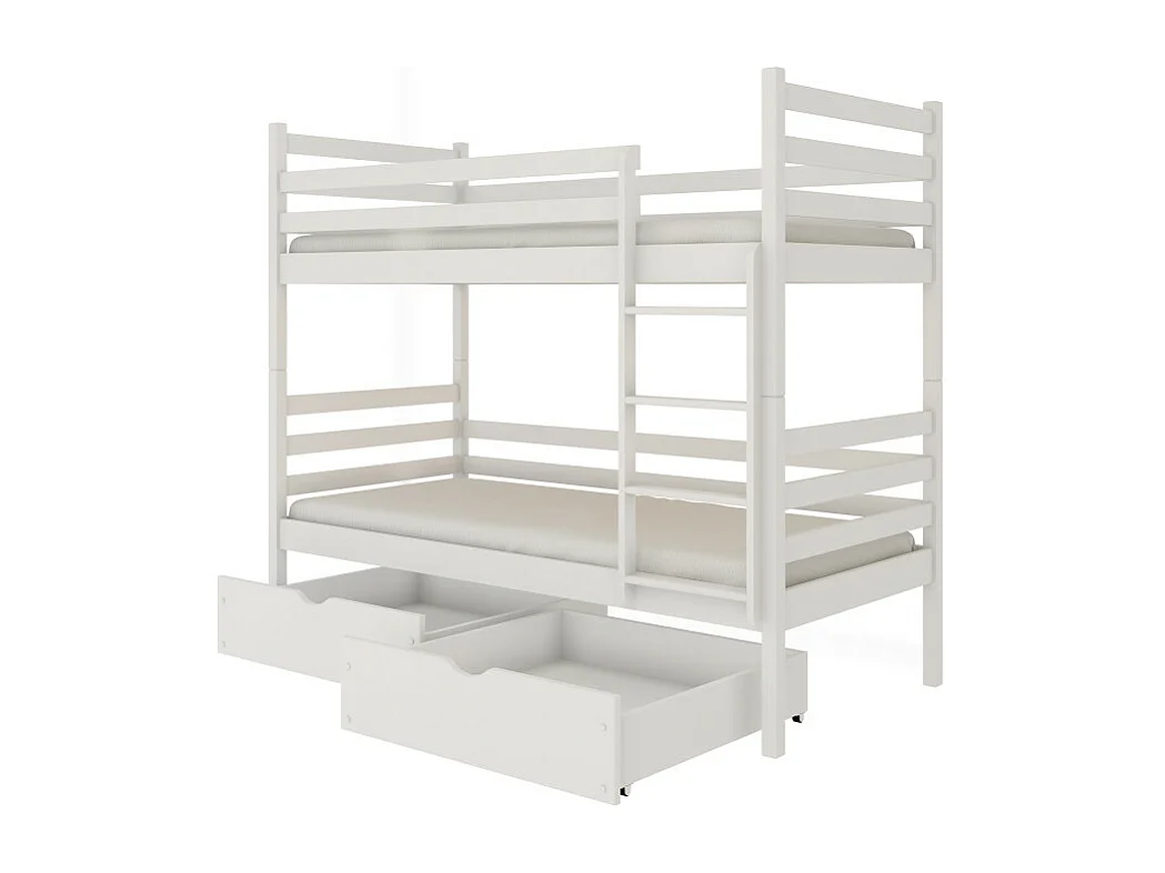 Lit Superposé Neo 90x190 - sommiers et tiroirs Blanc - blanc Livré avec le sommiers et tiroir.