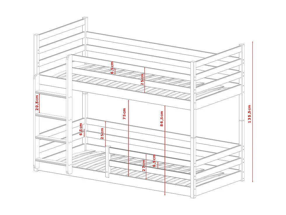 Lit Superposé MONA 90x200 - Bois massif Blanc - blanc Livré avec sommiers