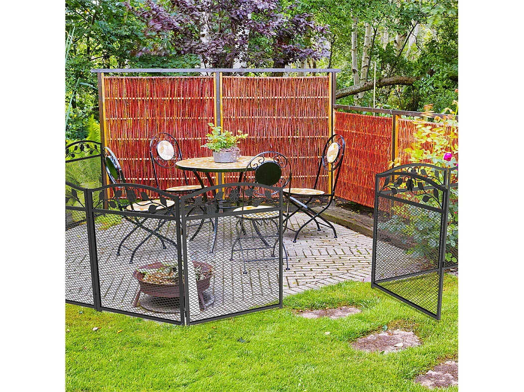 Lot de 5 clôtures de jardin décoratives en métal avec ornements - dim. totales 300L x 110H cm - noir