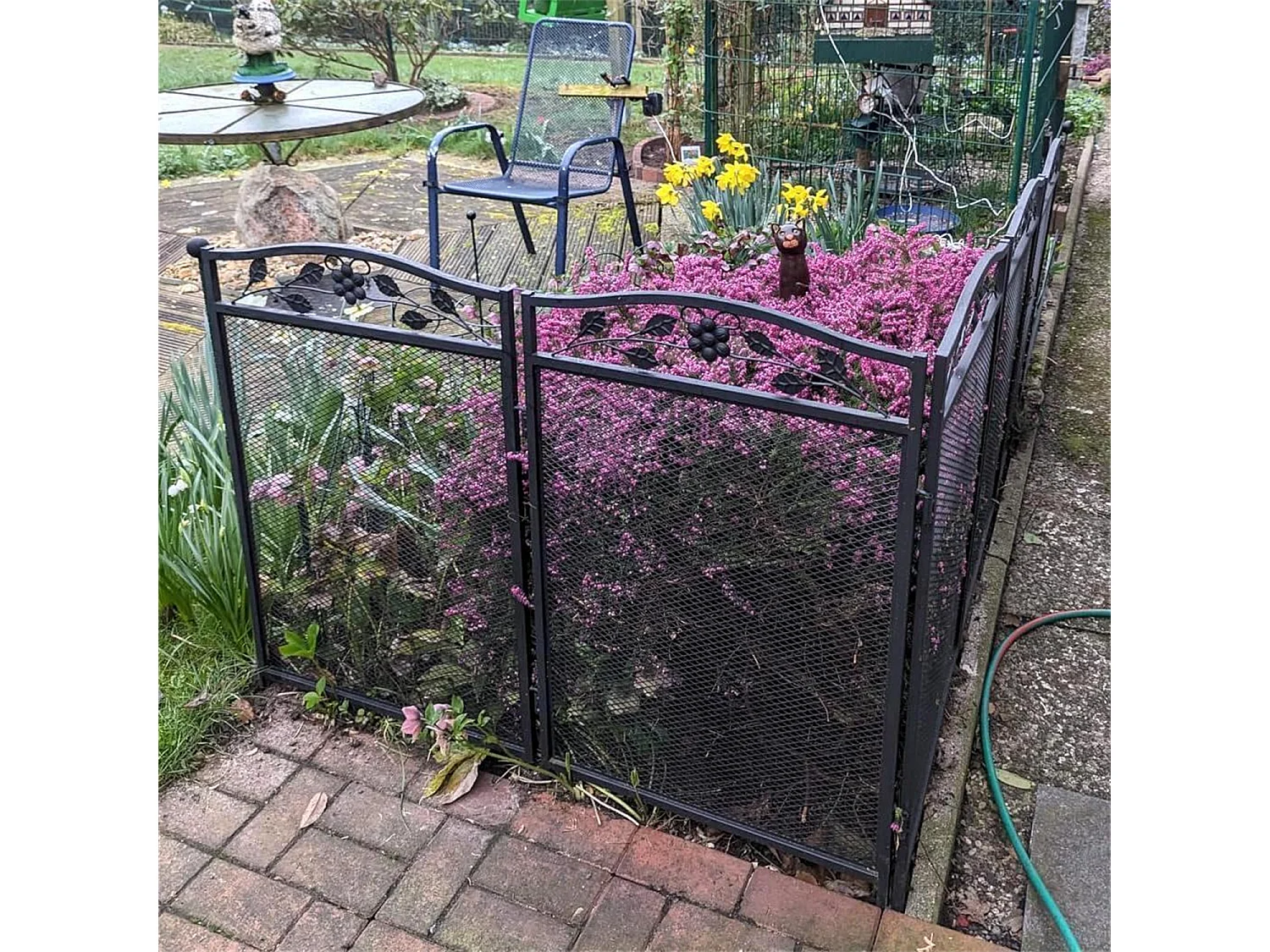 Lot de 5 clôtures de jardin décoratives en métal avec ornements - dim. totales 300L x 110H cm - noir