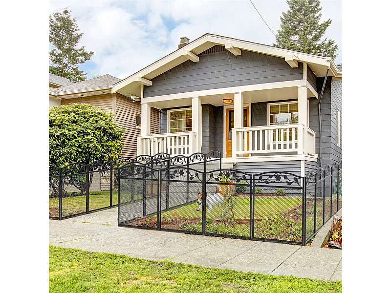 Lot de 5 clôtures de jardin décoratives en métal avec ornements - dim. totales 300L x 110H cm - noir