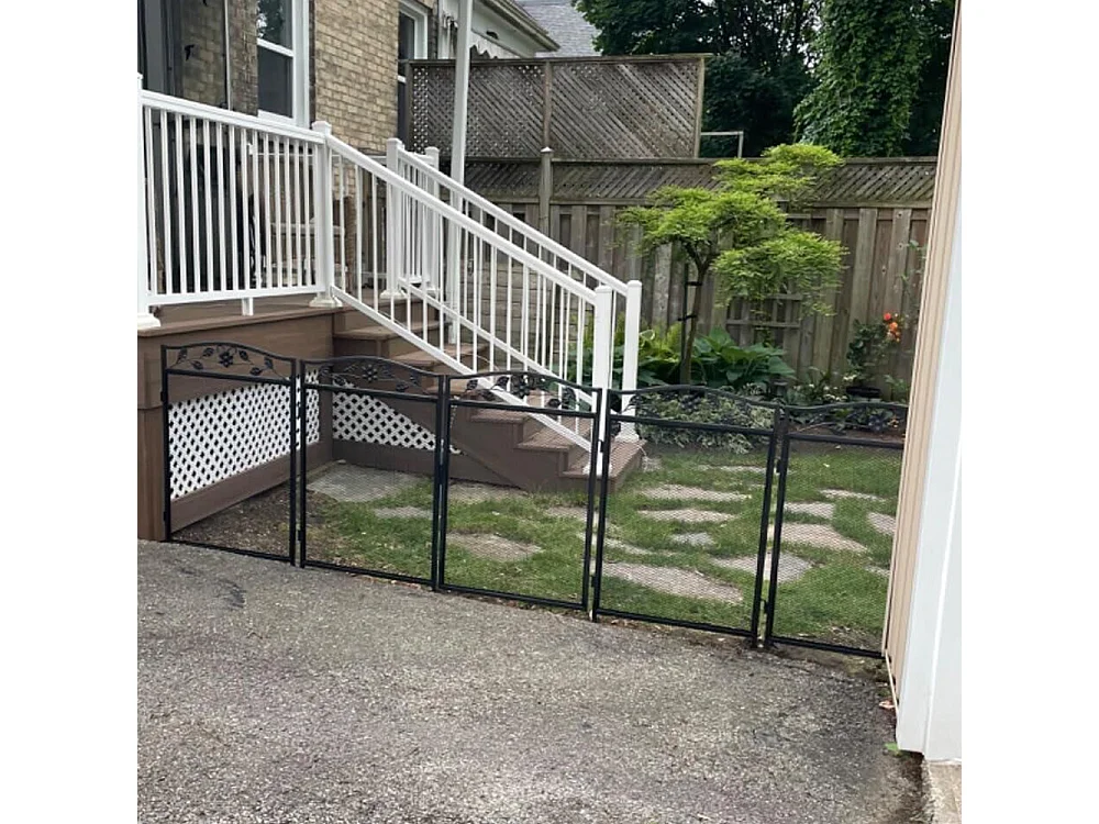 Lot de 5 clôtures de jardin décoratives en métal avec ornements - dim. totales 410L x 90H cm - noir