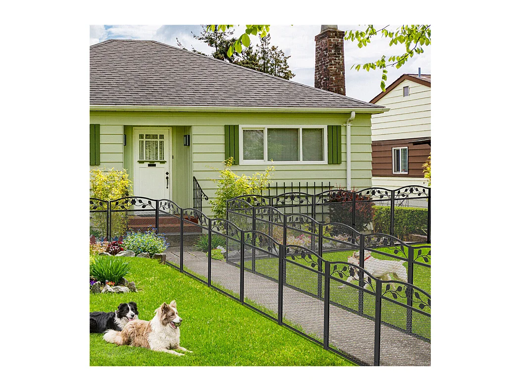 Lot de 5 clôtures de jardin décoratives en métal avec ornements - dim. totales 410L x 90H cm - noir