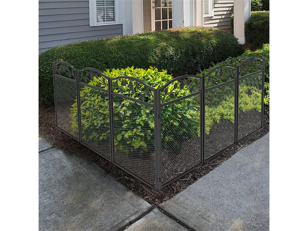 Lot de 5 clôtures de jardin décoratives en métal avec ornements - dim. totales 410L x 90H cm - noir