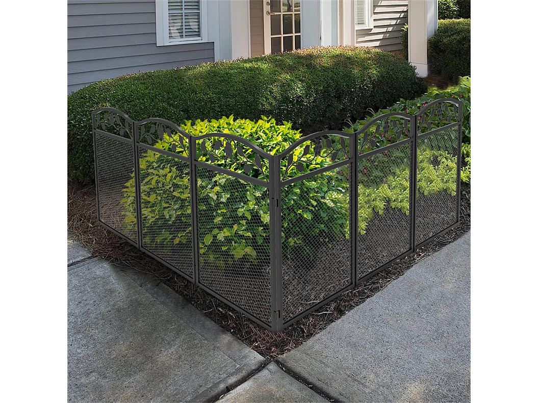 Lot de 5 clôtures de jardin décoratives en métal avec ornements - dim. totales 410L x 90H cm - noir