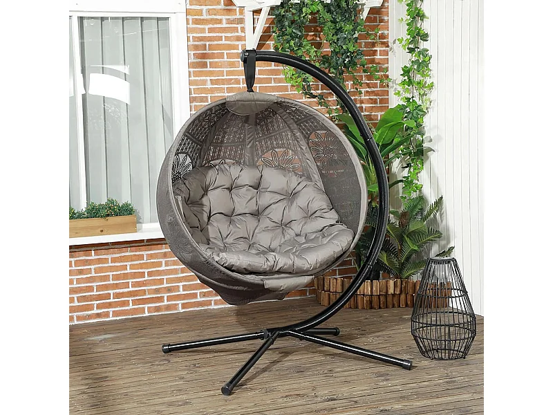 Fauteuil suspendu chaise de jardin en osier, style boho, 116 x 125 x 172 cm, sable + noir