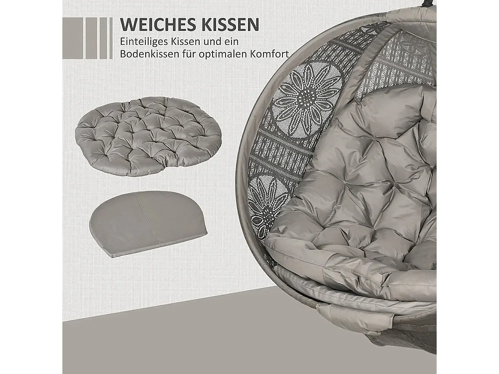 Fauteuil suspendu chaise de jardin en osier, style boho, 116 x 125 x 172 cm, sable + noir