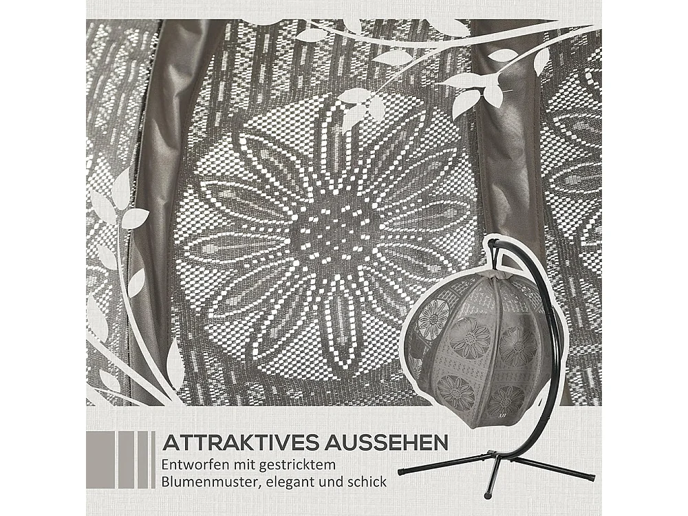 Fauteuil suspendu chaise de jardin en osier, style boho, 116 x 125 x 172 cm, sable + noir