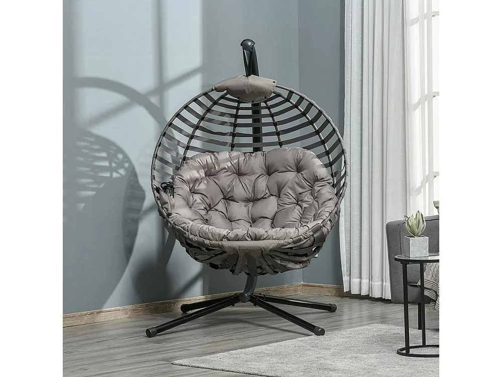 Hangstoel Hangmand met frame voor 1 persoon Hangschommel Hangstoel met kussen Mand opvouwbaar staal 126 x 118 x 172 cm