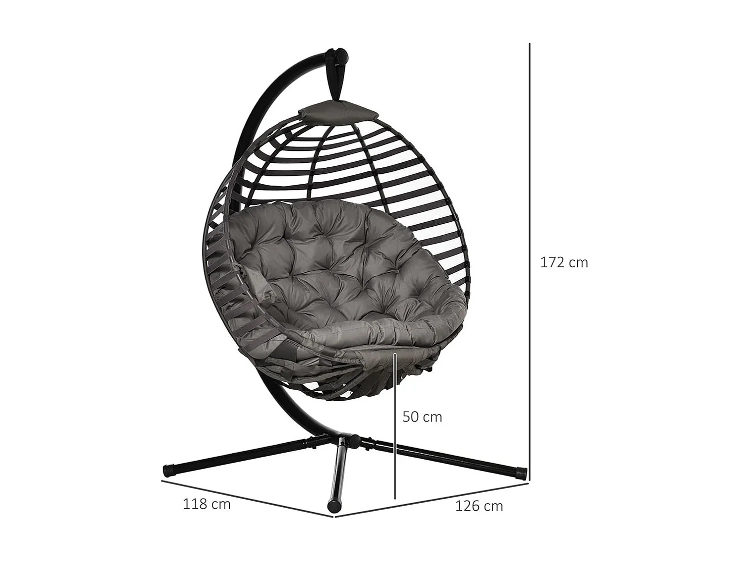 Hangstoel Hangmand met frame voor 1 persoon Hangschommel Hangstoel met kussen Mand opvouwbaar staal 126 x 118 x 172 cm
