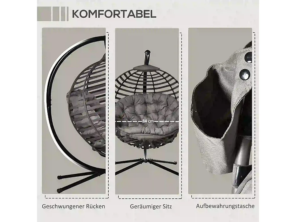 Hangstoel Hangmand met frame voor 1 persoon Hangschommel Hangstoel met kussen Mand opvouwbaar staal 126 x 118 x 172 cm