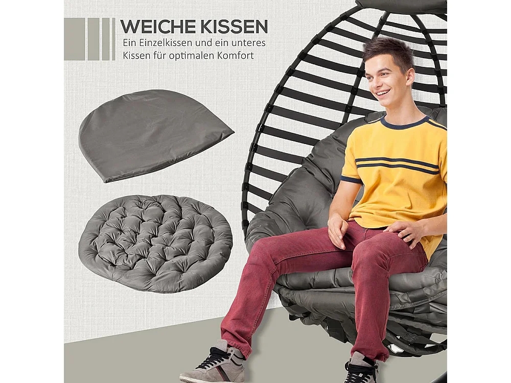 Hangstoel Hangmand met frame voor 1 persoon Hangschommel Hangstoel met kussen Mand opvouwbaar staal 126 x 118 x 172 cm