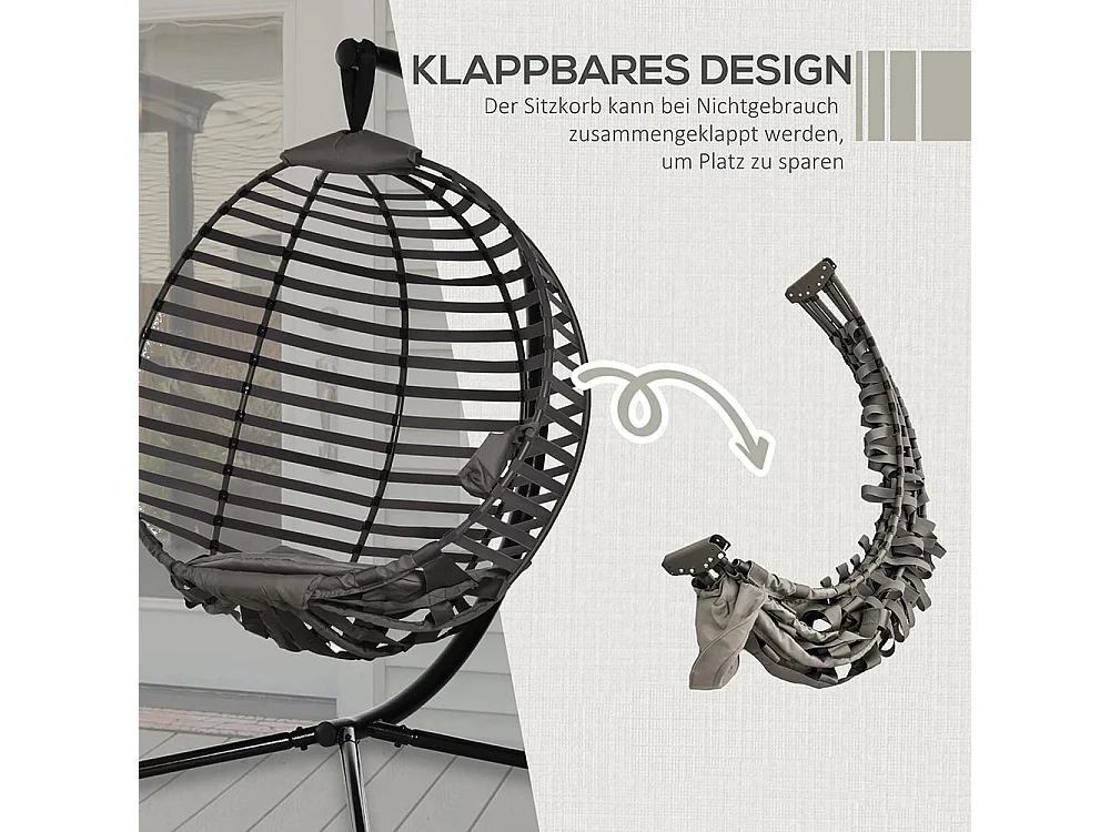 Hangstoel Hangmand met frame voor 1 persoon Hangschommel Hangstoel met kussen Mand opvouwbaar staal 126 x 118 x 172 cm