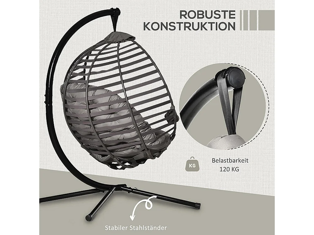 Hangstoel Hangmand met frame voor 1 persoon Hangschommel Hangstoel met kussen Mand opvouwbaar staal 126 x 118 x 172 cm