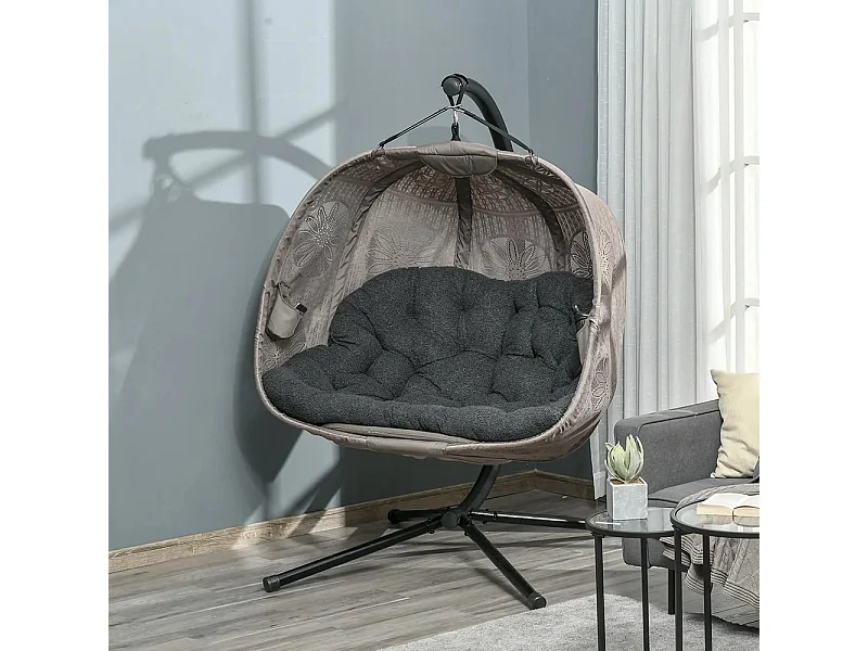 Hangstoel met frame, eivormige hangschommel met afneembaar wasbaar kussen