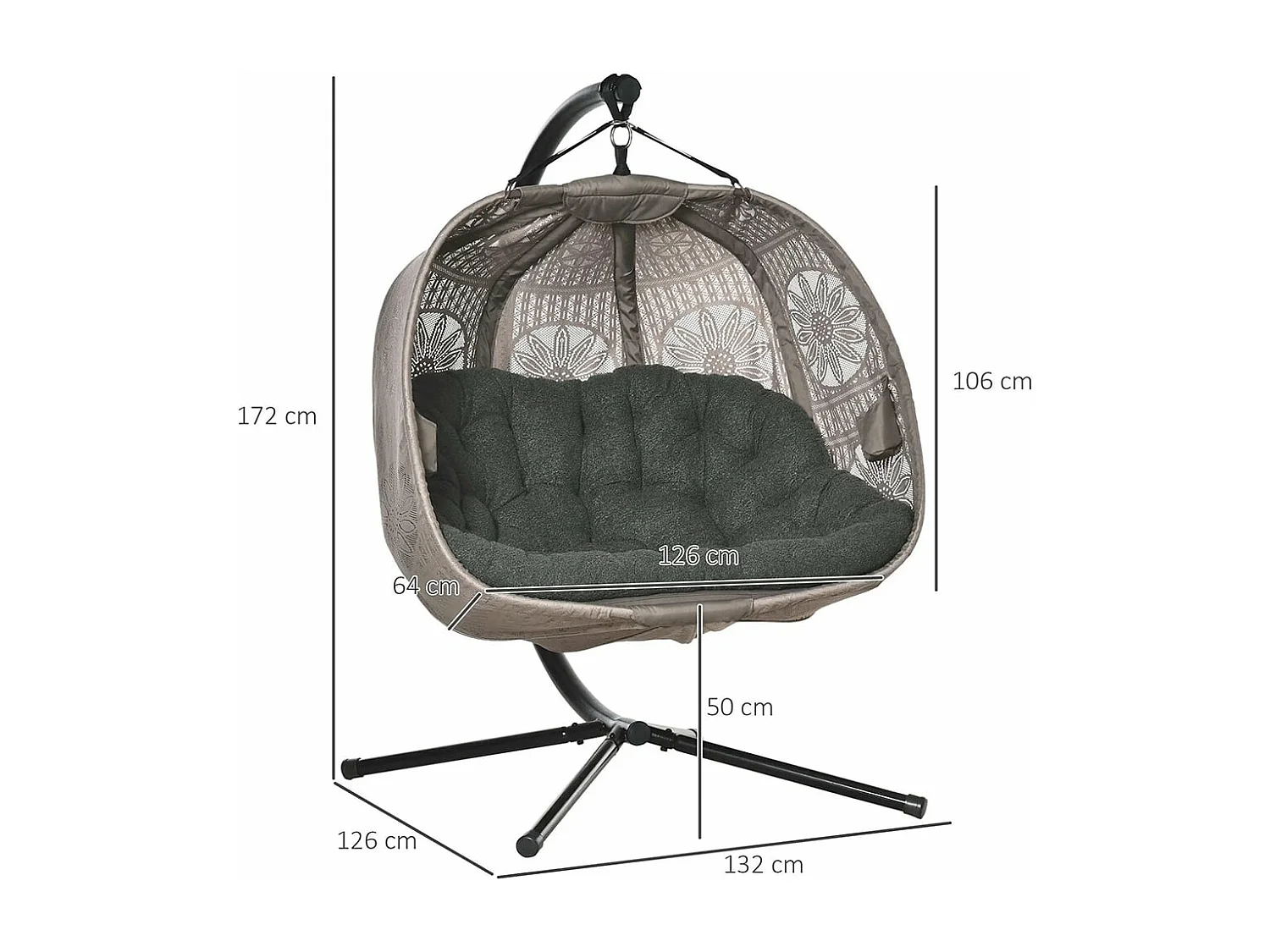 Hangstoel met frame, eivormige hangschommel met afneembaar wasbaar kussen