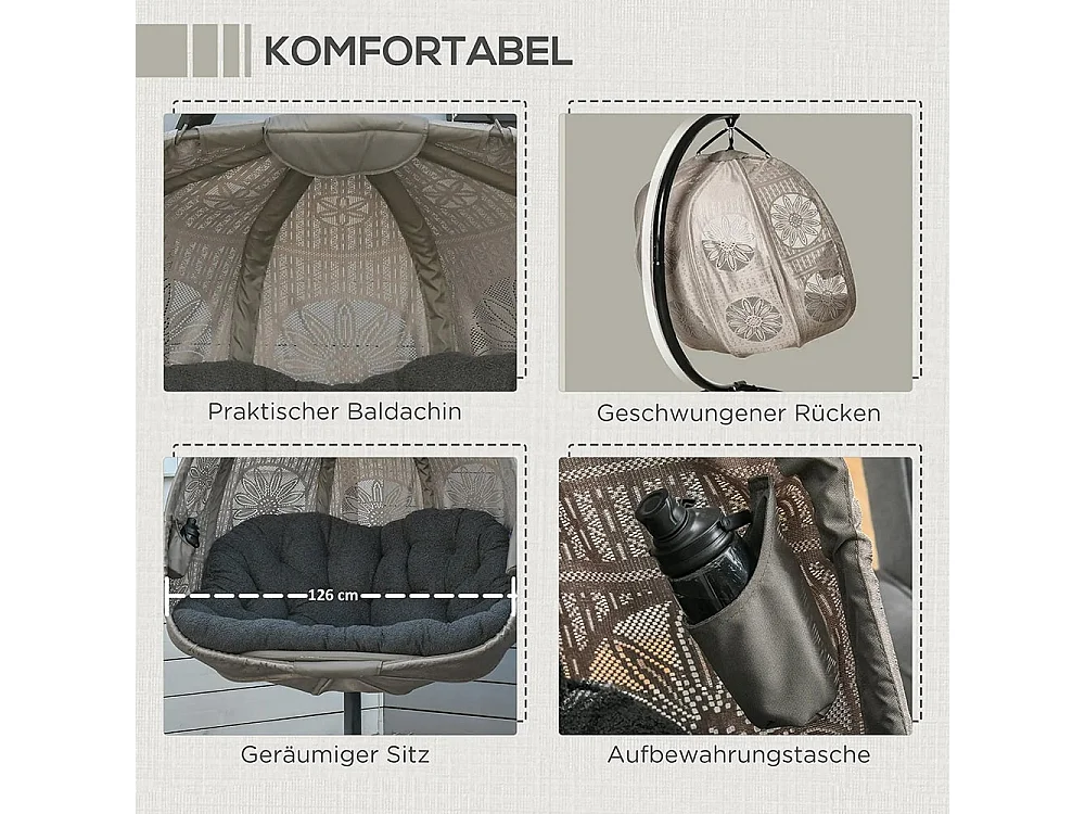 Hangstoel met frame, eivormige hangschommel met afneembaar wasbaar kussen