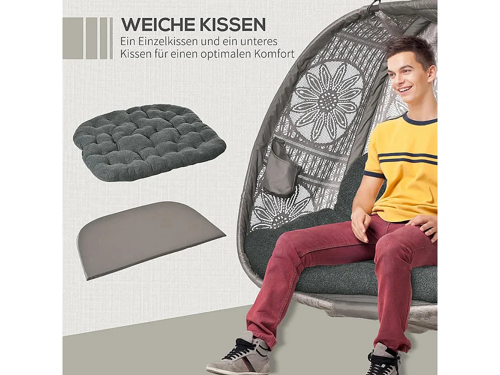 Hangstoel met frame, eivormige hangschommel met afneembaar wasbaar kussen