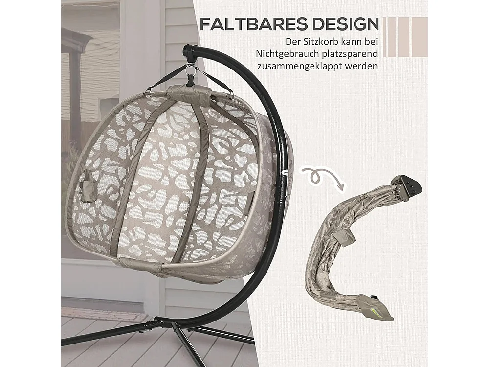 Hangstoel, voor 2 personen, opvouwbare zitmand, groot zitkussen, zand, 130 x 103 x 172 cm