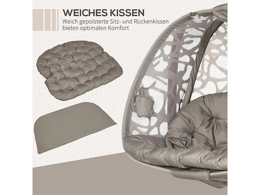 Hangstoel, voor 2 personen, opvouwbare zitmand, groot zitkussen, zand, 130 x 103 x 172 cm