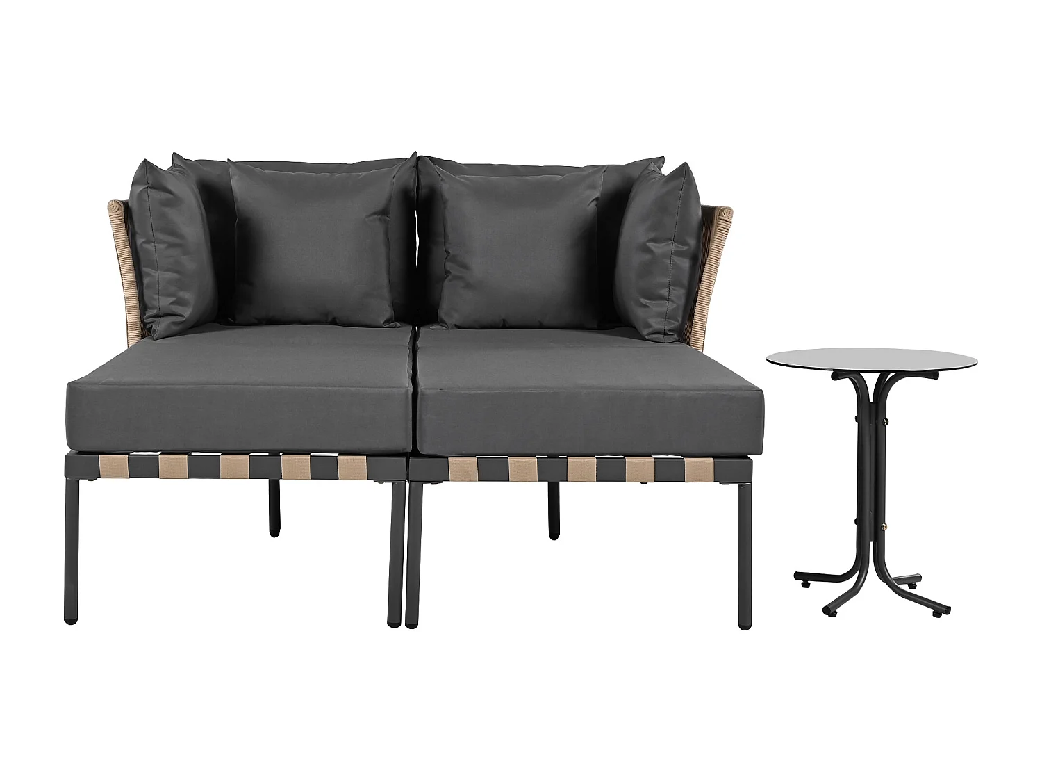 Sonnenbad - Gartensofa - Gartenliege, demontierbar und modulierbar - aus galvanisiertem Eisen und Rattan - 2 Plätze - grau