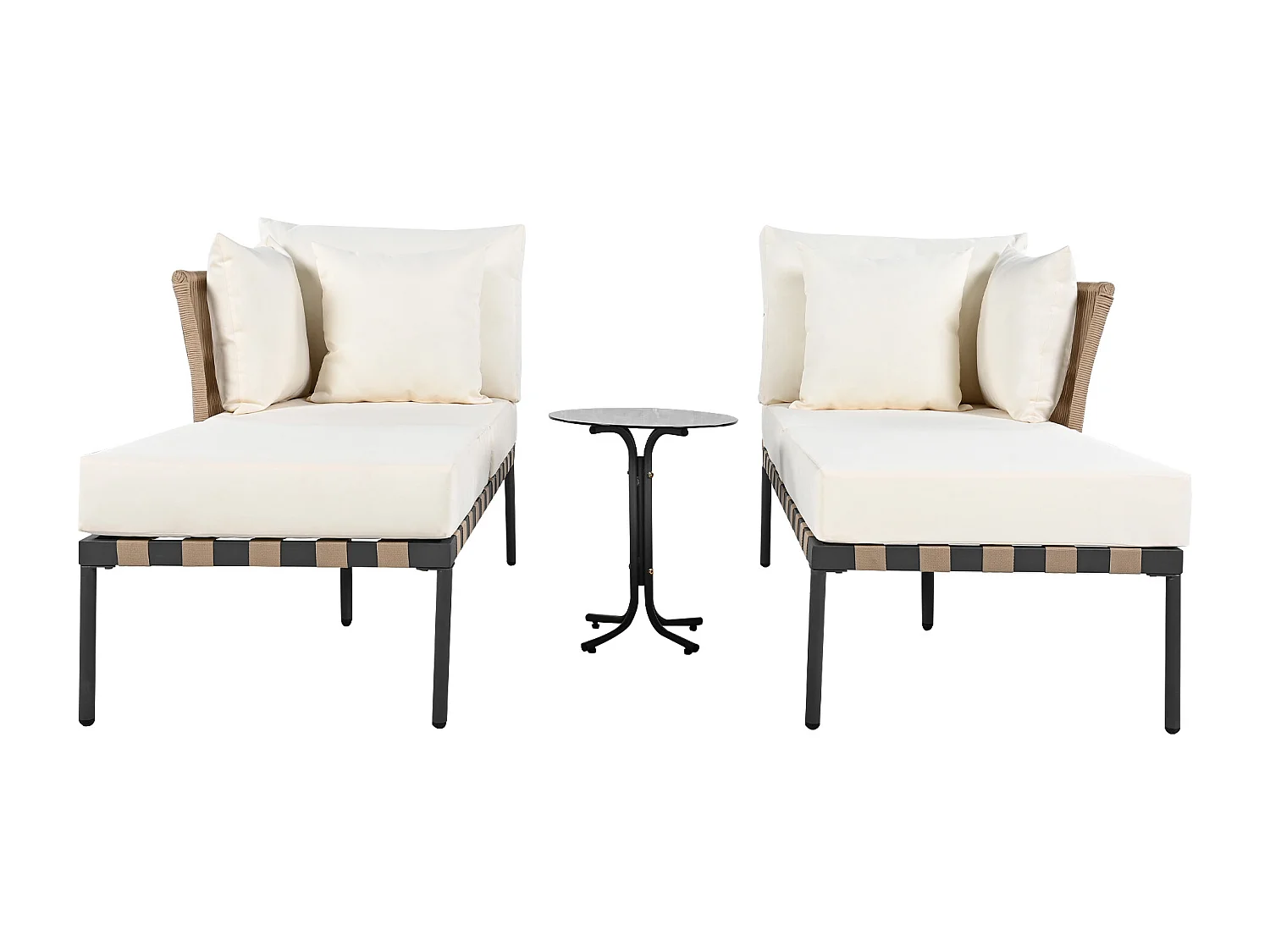 Bagno di sole - Divano da giardino - Poltrona lunga da giardino rimovibile e modulabile - ferro galvanizzato e vimini - 2 posizioni - beige