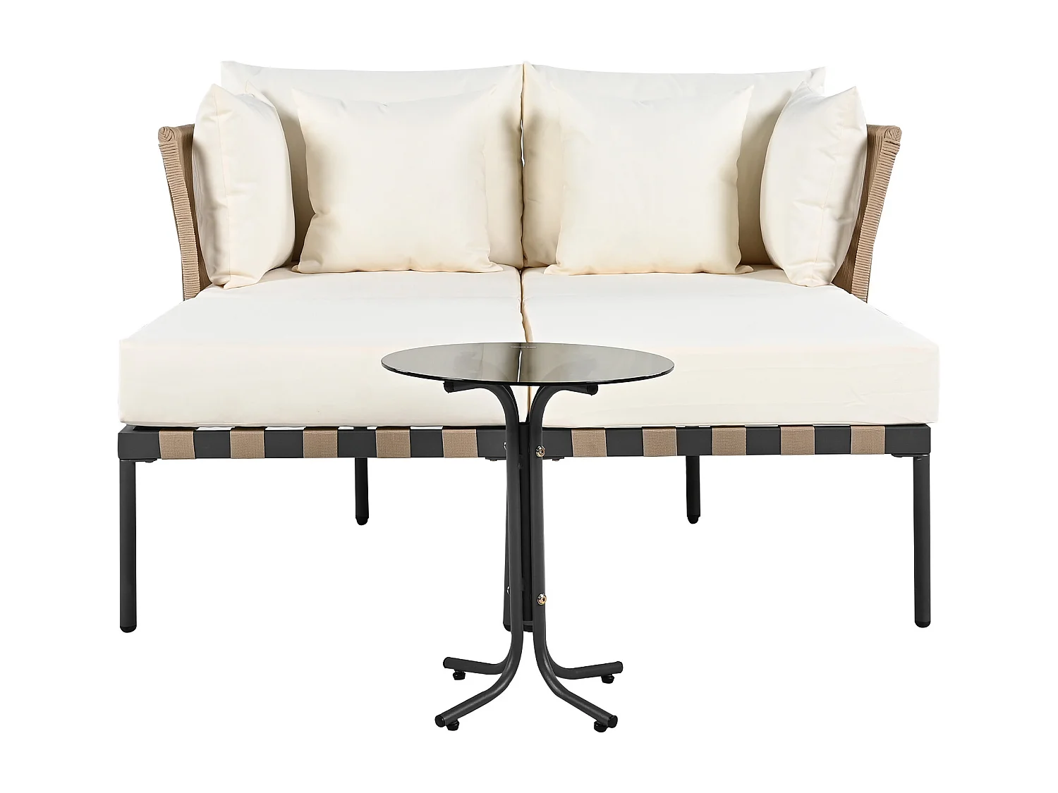 Bagno di sole - Divano da giardino - Poltrona lunga da giardino rimovibile e modulabile - ferro galvanizzato e vimini - 2 posizioni - beige