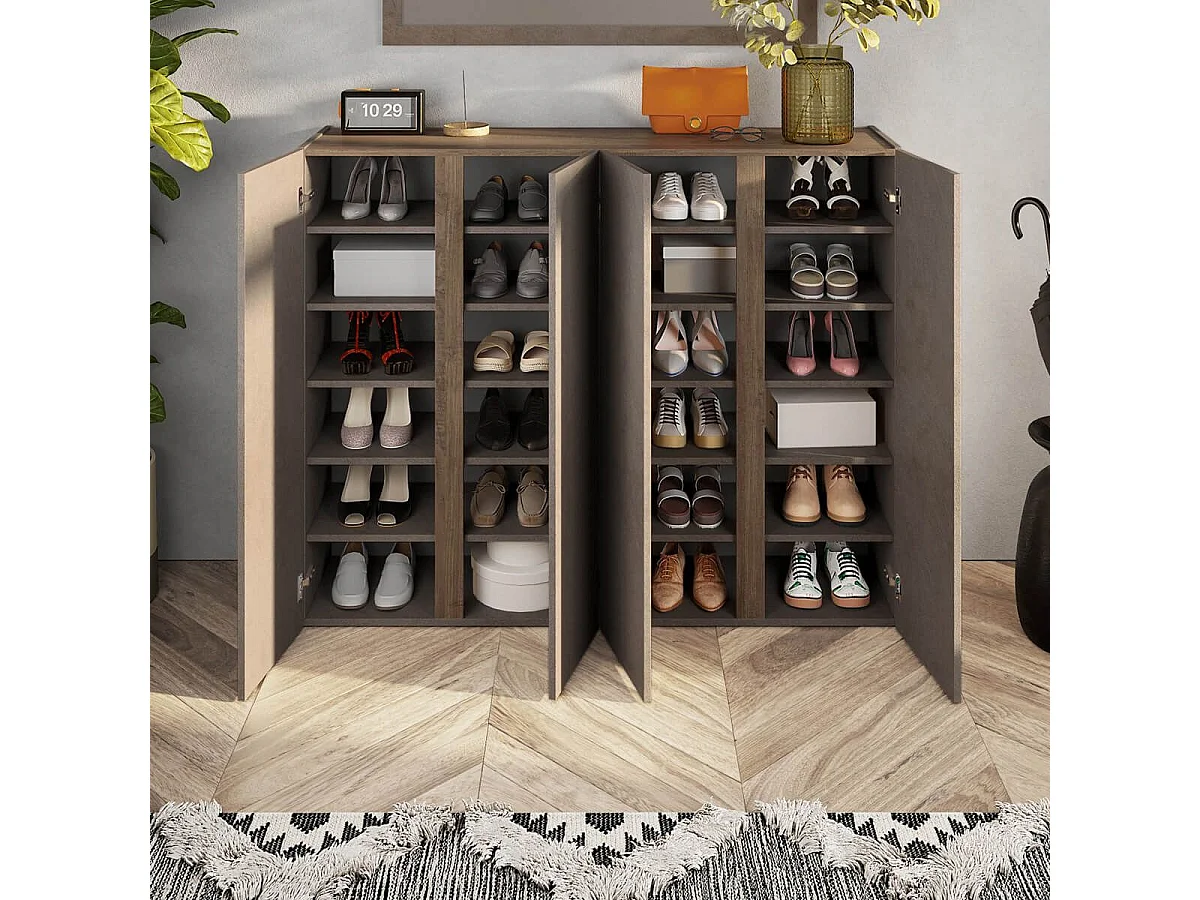 KADER - Meuble à chaussures 4 portes brun et aspect bois finition Mercure