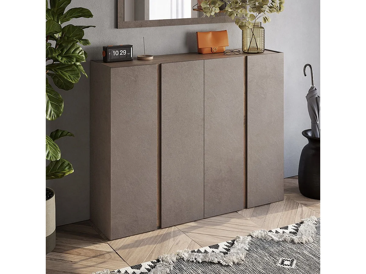 KADER - Meuble à chaussures 4 portes brun et aspect bois finition Mercure