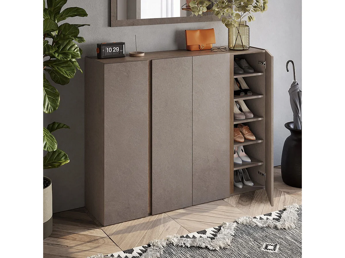 KADER - Meuble à chaussures 4 portes brun et aspect bois finition Mercure